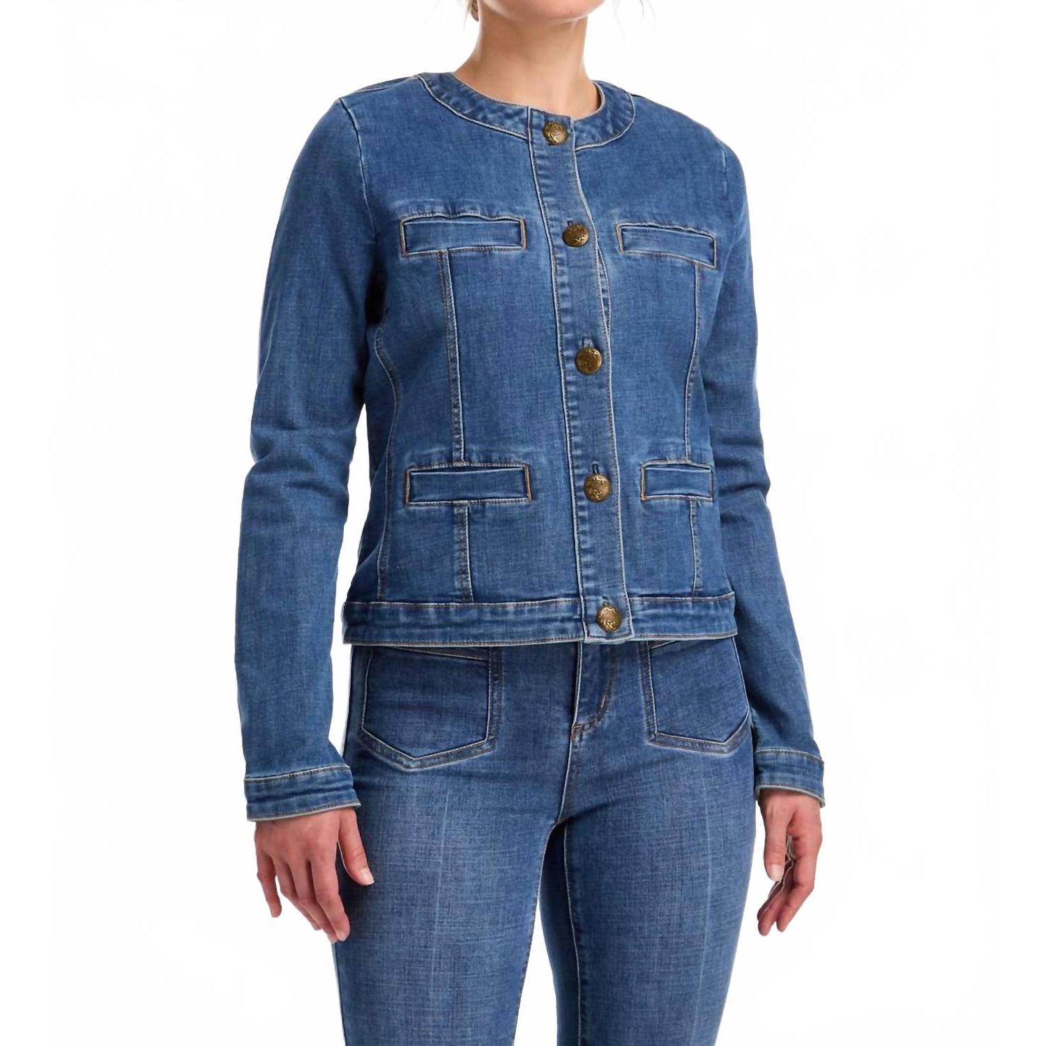 New Fdj Denim Crop Jacket In Mid Wash